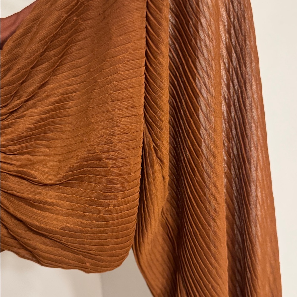 Zara Brown Pleated Long Sleeve Crop Top size-L - Picture 3 of 7